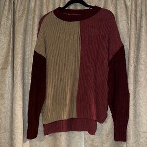 4/$15 Colorblock Knit Sweater - Burgundy, pink and Beige Sz xl